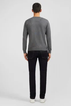 Grey V-neck cotton jersey jumper