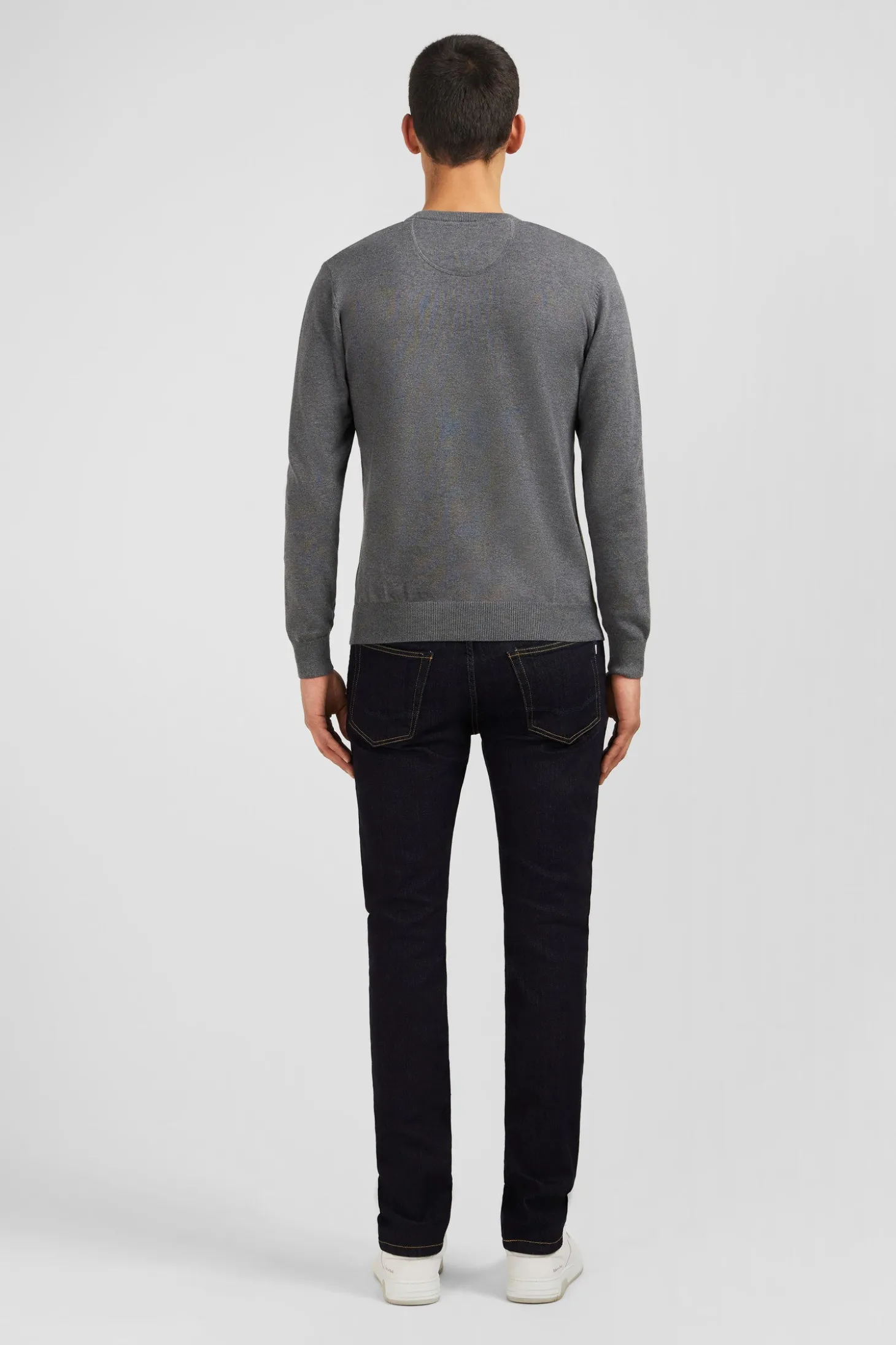 Grey V-neck cotton jersey jumper