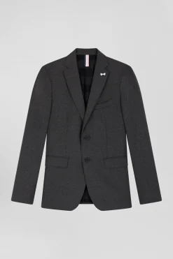 Grey wool blend jacket with striped lining Modern fit