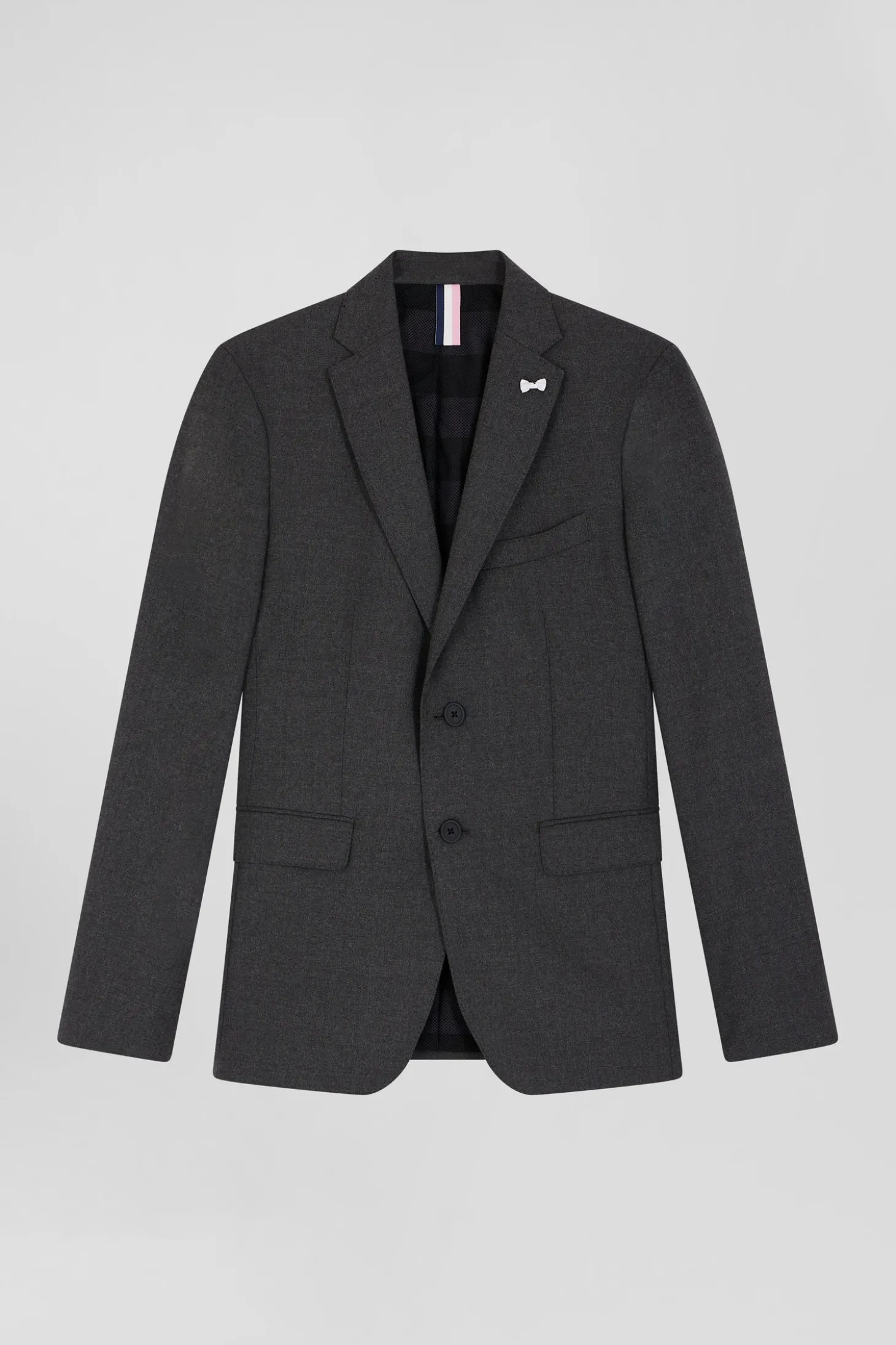 Grey wool blend jacket with striped lining Modern fit