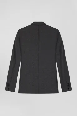 Grey wool blend jacket with striped lining Modern fit