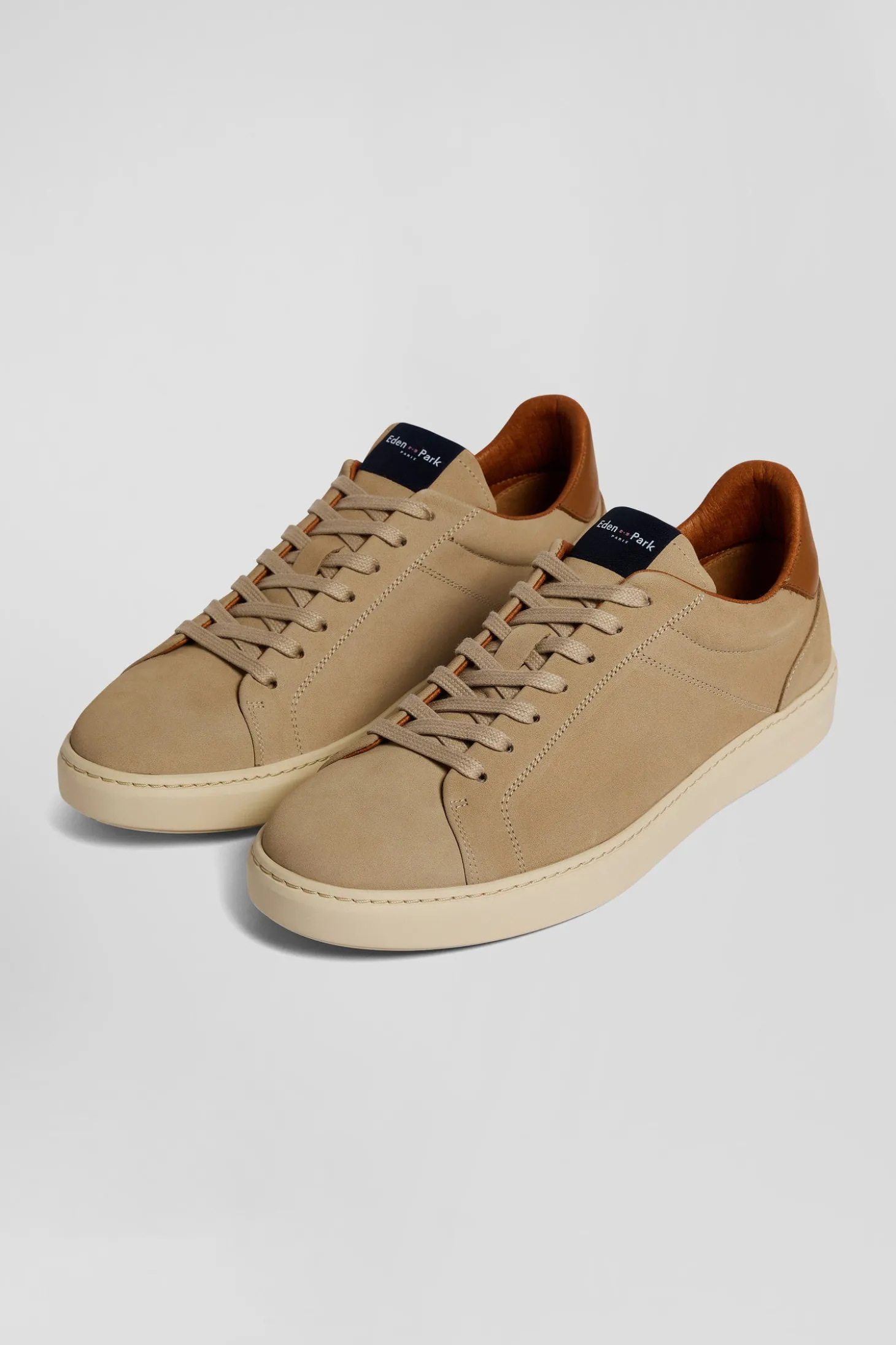 Khaki grained leather low-top sneakers