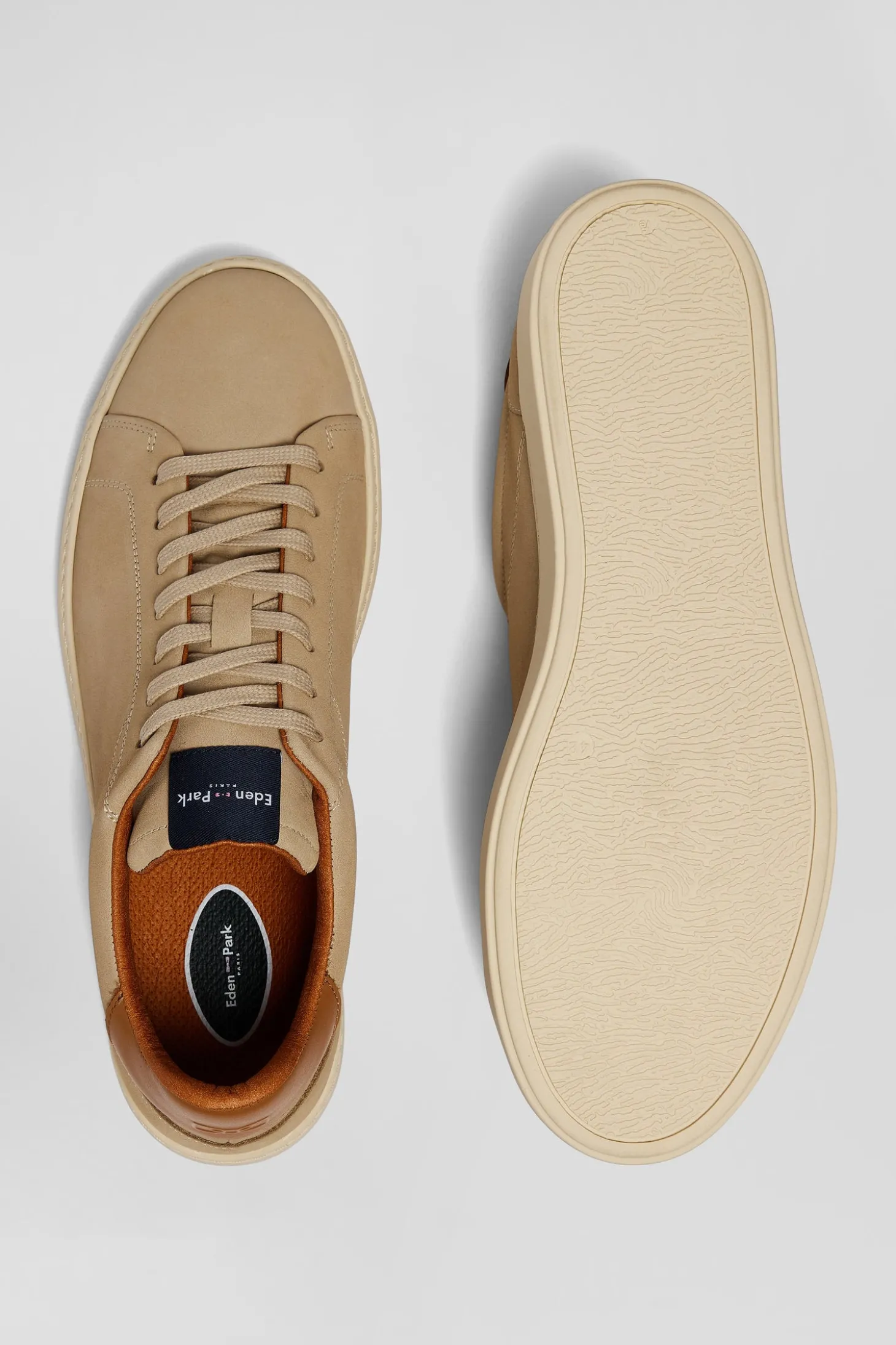 Khaki grained leather low-top sneakers