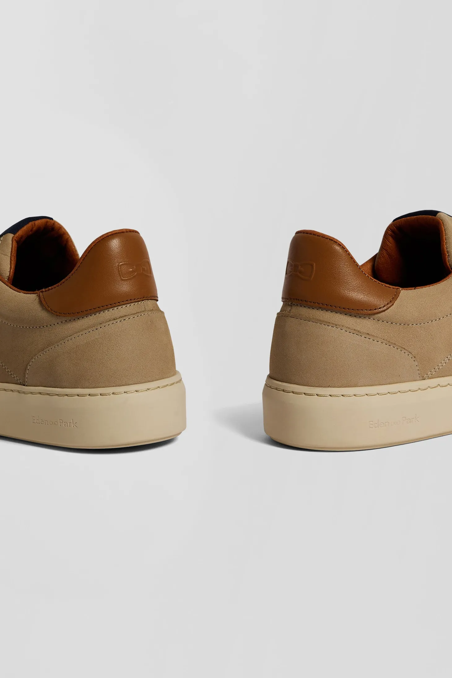 Khaki grained leather low-top sneakers