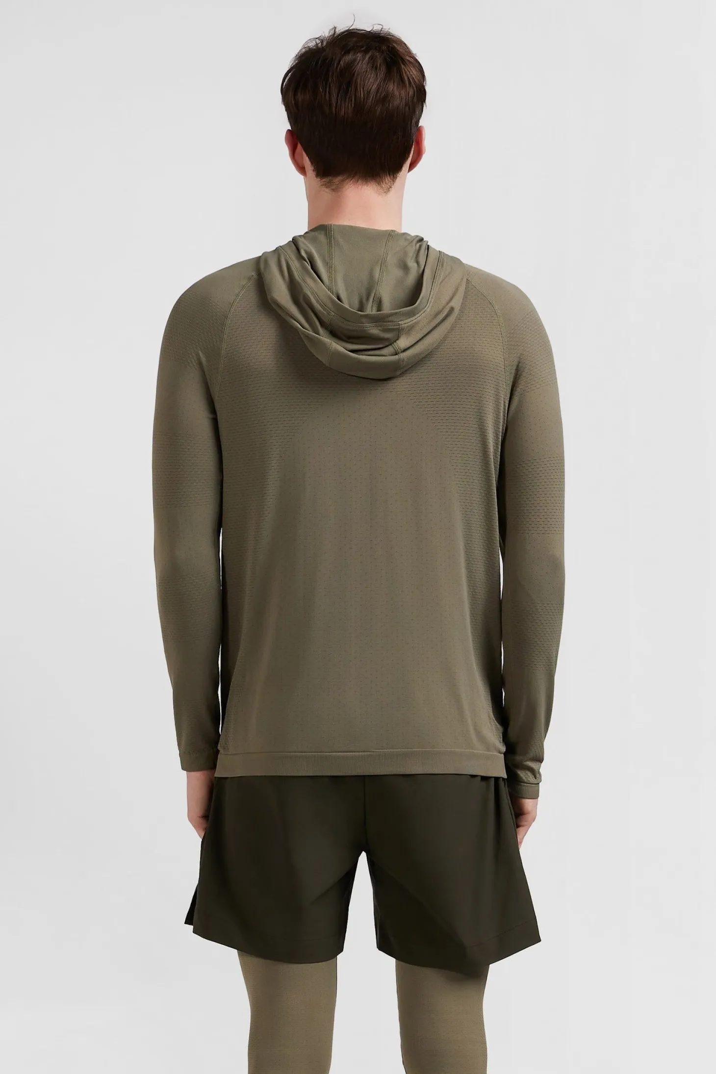 Khaki green hoodie with striped sleeves