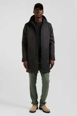 Khaki long hooded nylon parka