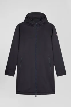 Khaki long hooded nylon parka
