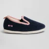 Kids navy blue felt and shearling slippers