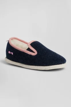 Kids navy blue felt and shearling slippers