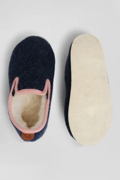 Kids navy blue felt and shearling slippers