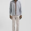 Light blue micro-motif cotton shirt Slim fit