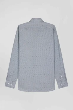 Light blue micro-motif cotton shirt Slim fit