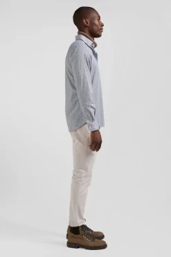 Light blue micro-motif cotton shirt Slim fit