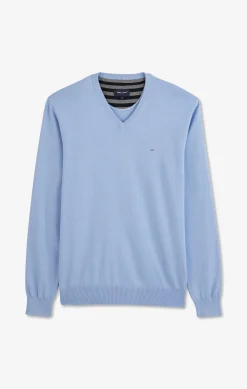 Light blue V-neck cotton jersey jumper