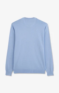 Light blue V-neck cotton jersey jumper