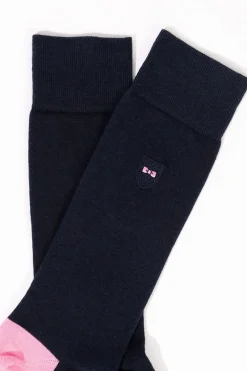 Long navy blue colour-block socks