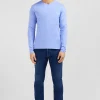 Long sleeved blue V neck t-shirt