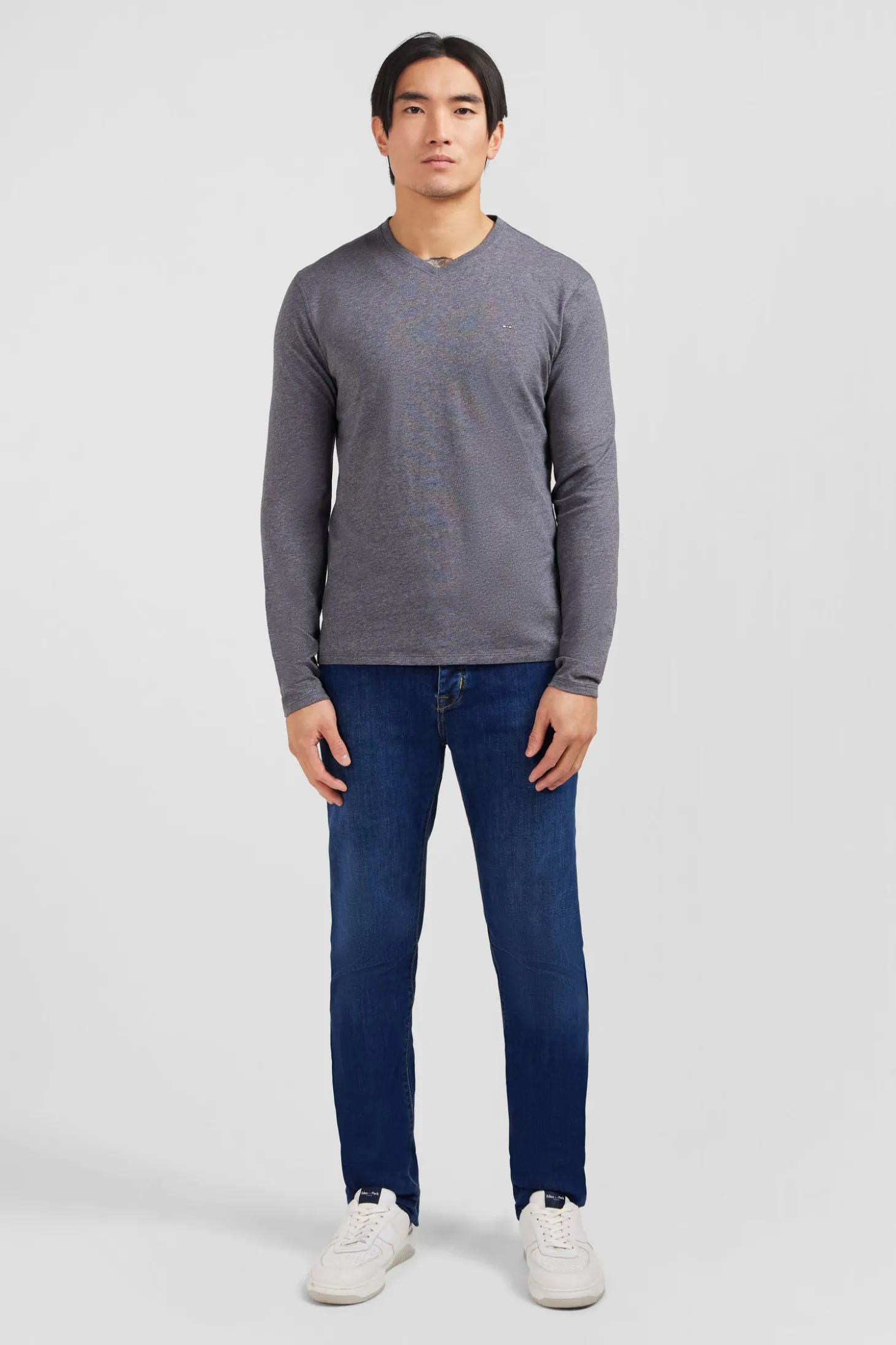 Long sleeved grey V neck t-shirt