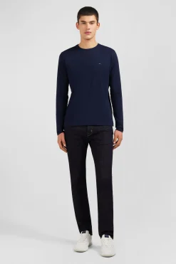 Long sleeved navy blue cotton t-shirt