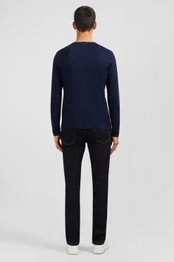 Long sleeved navy blue cotton t-shirt