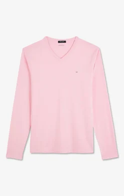 Long sleeved pink V neck t-shirt