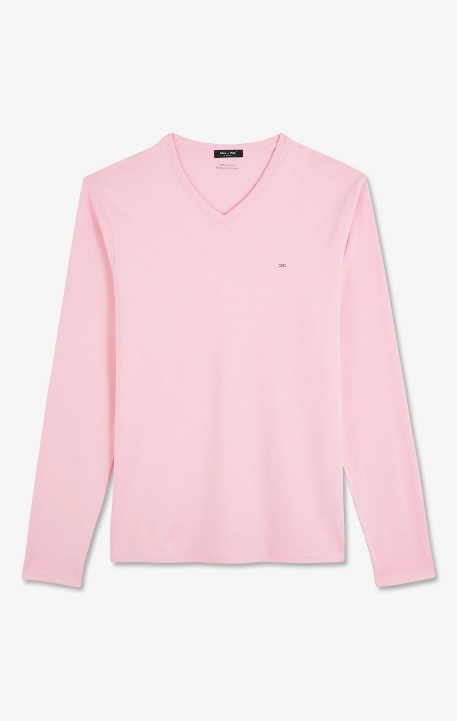 Long sleeved pink V neck t-shirt