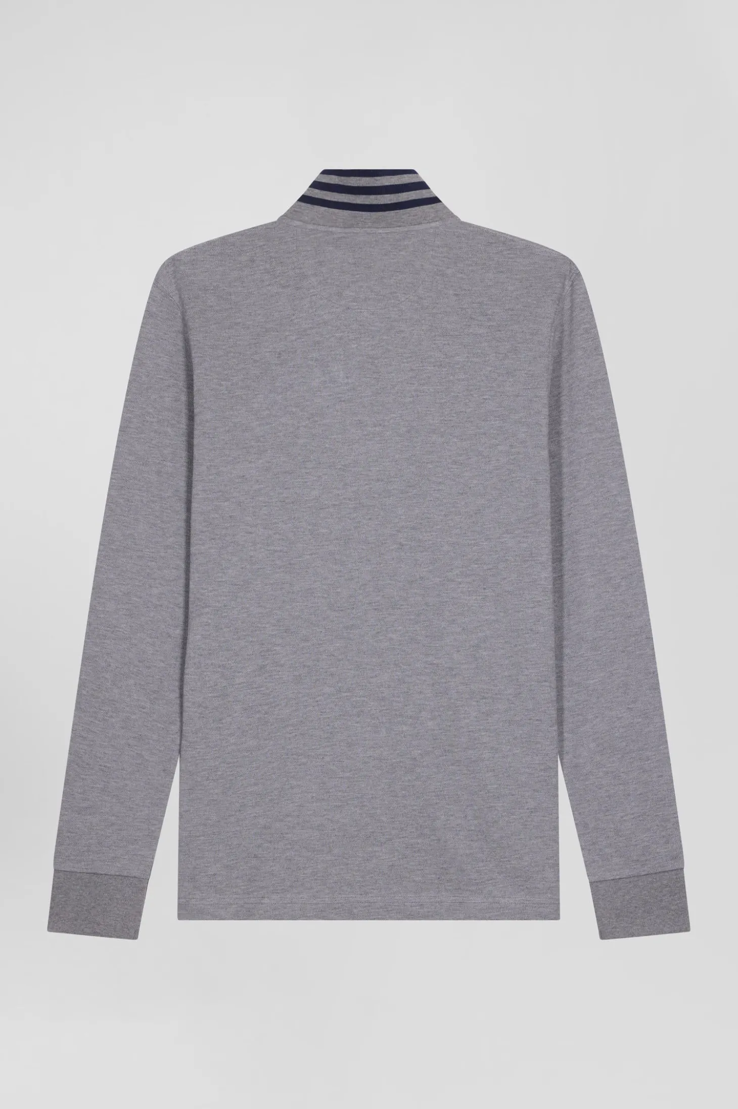 Long-sleeved grey cotton piqué polo shirt