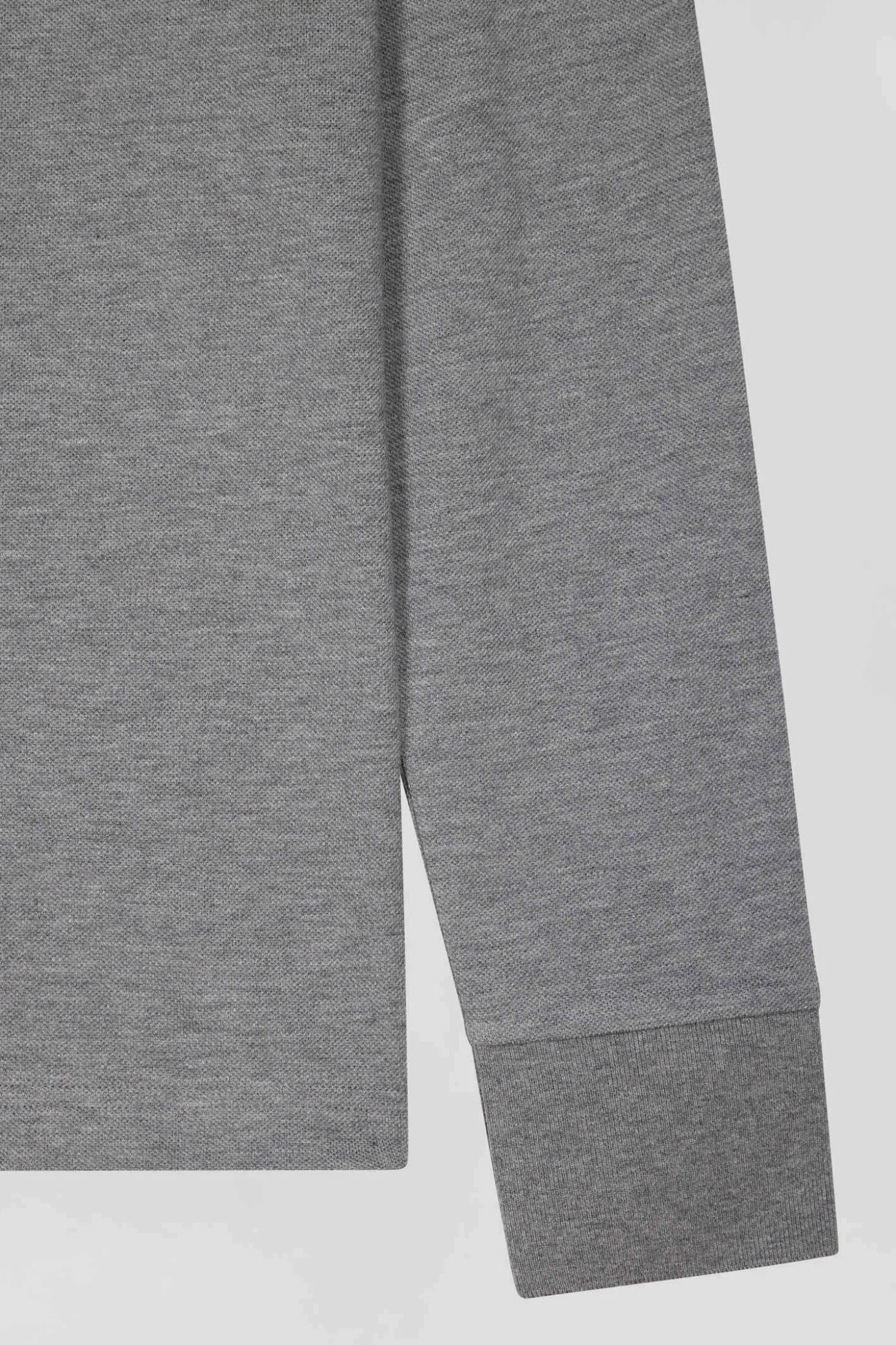 Long-sleeved grey cotton piqué polo shirt
