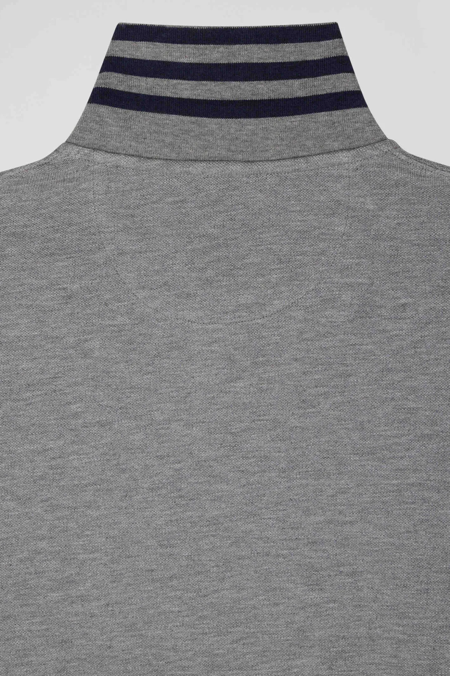 Long-sleeved grey cotton piqué polo shirt