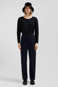 Long-sleeved round-neck t-shirt in black cotton