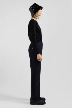 Long-sleeved round-neck t-shirt in black cotton