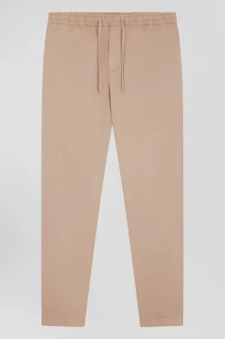 Modern beige stretch cotton elastic waist trousers