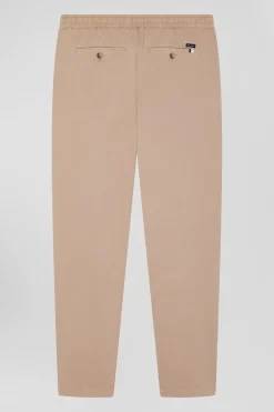 Modern beige stretch cotton elastic waist trousers