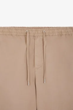 Modern beige stretch cotton elastic waist trousers