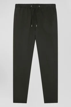 Modern black stretch cotton elastic waist trousers