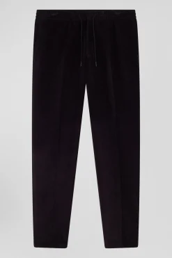 Modern brown elastic waist corduroy trousers