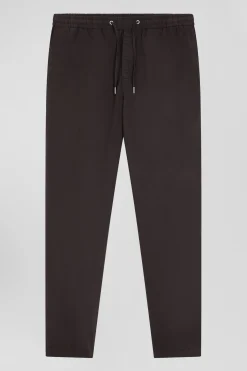 Modern brown stretch cotton elastic waist trousers