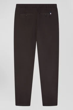 Modern brown stretch cotton elastic waist trousers