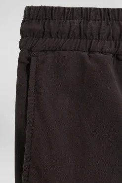 Modern brown stretch cotton elastic waist trousers