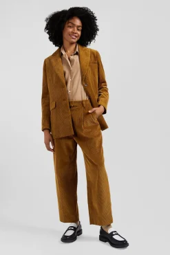 Modern camel checked corduroy trousers