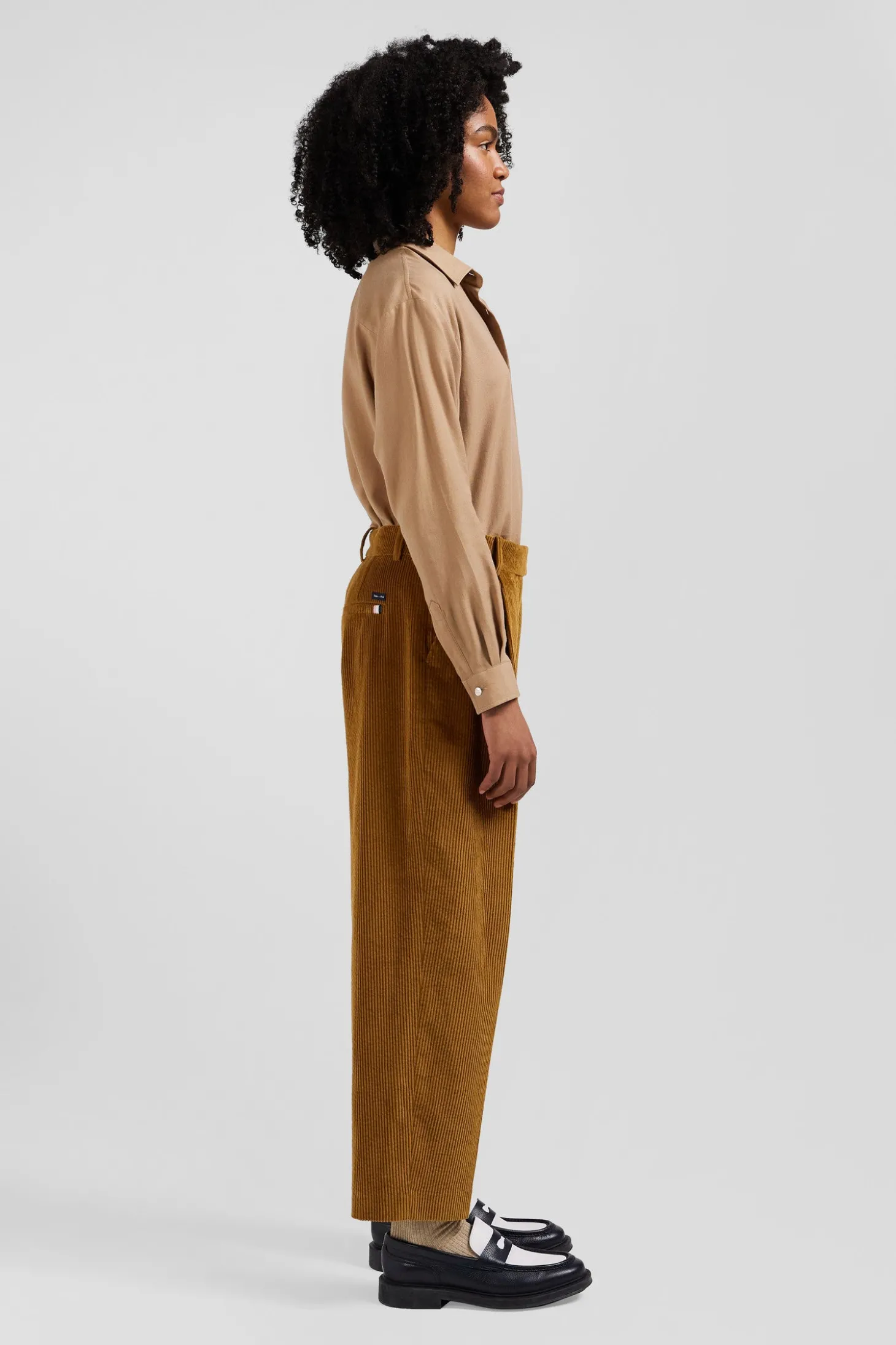 Modern camel checked corduroy trousers