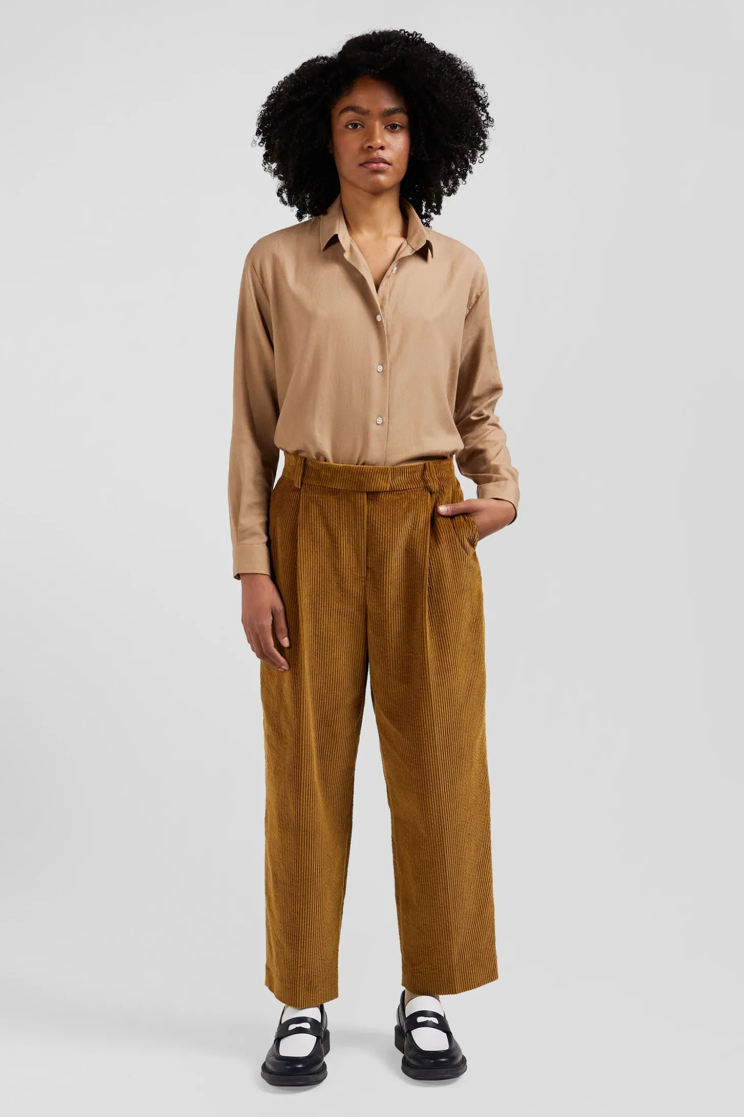 Modern camel checked corduroy trousers