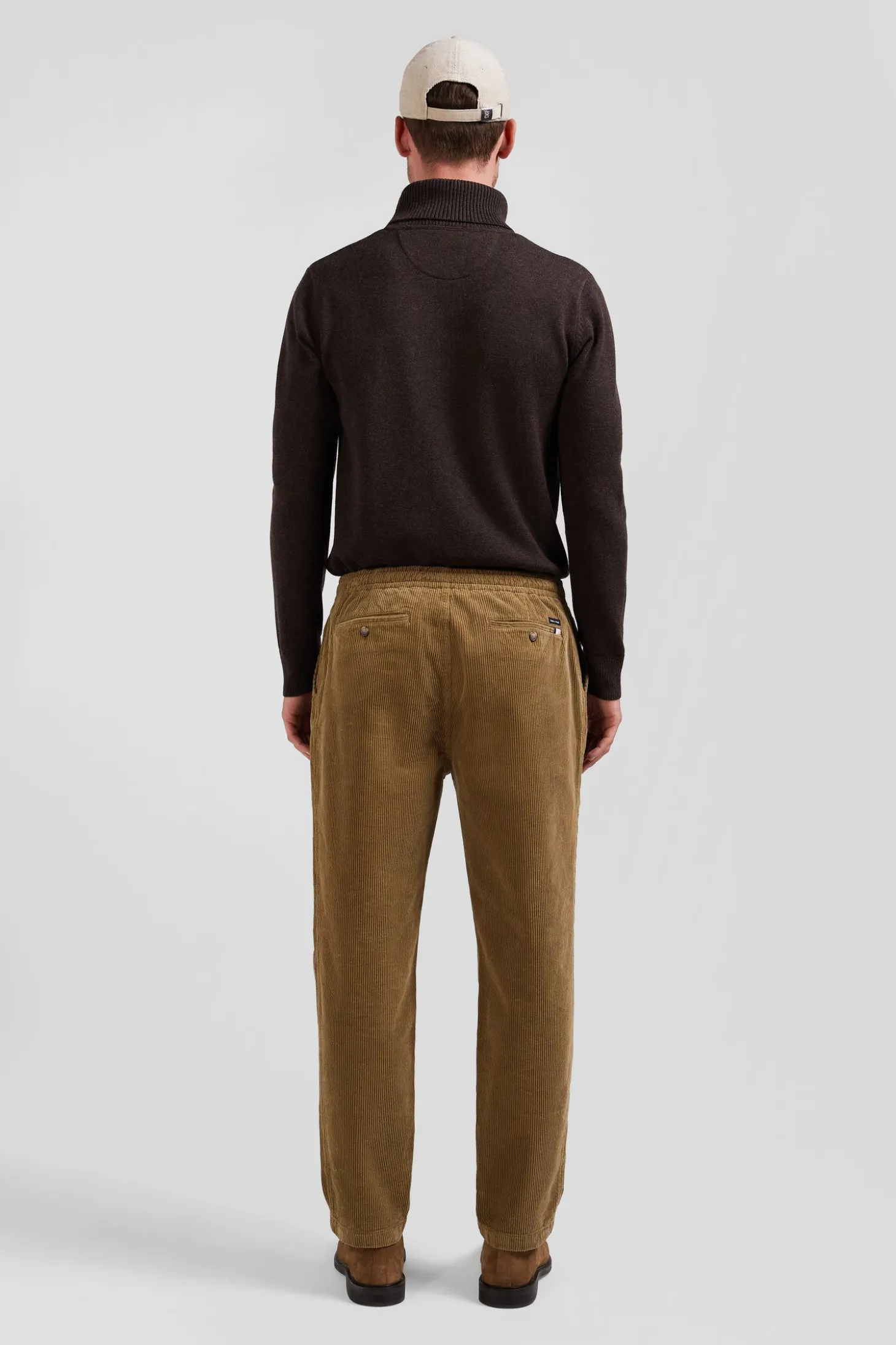 Modern camel stretch cotton elastic waist trousers