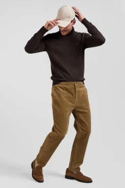 Modern camel stretch cotton elastic waist trousers