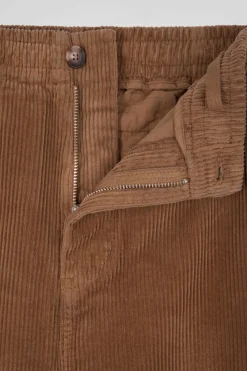 Modern camel stretch cotton elastic waist trousers