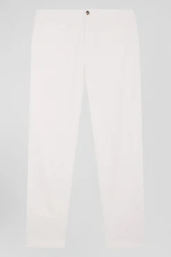 Modern ecru stretch cotton elastic waist trousers