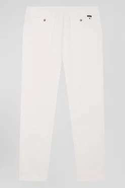 Modern ecru stretch cotton elastic waist trousers