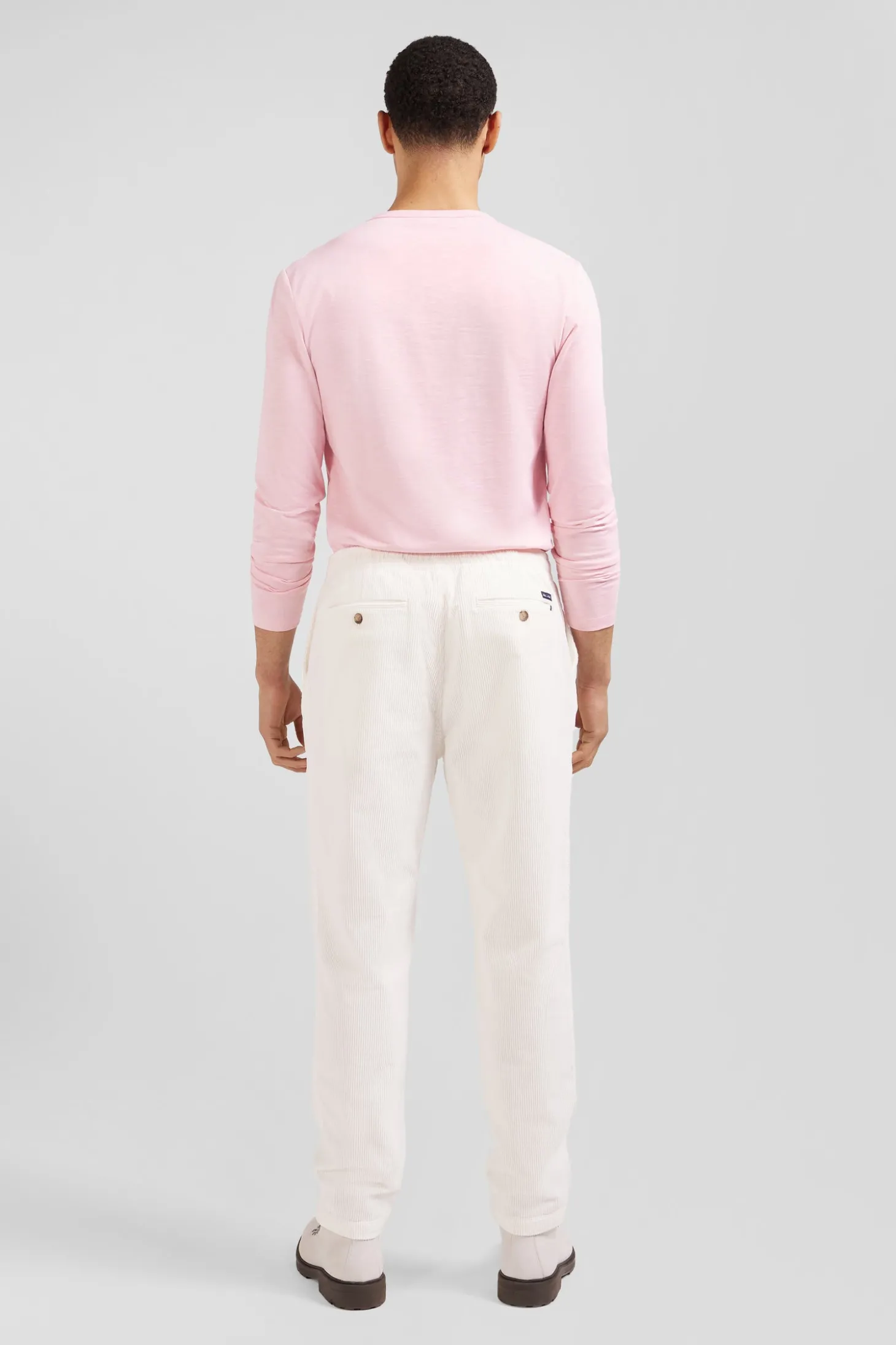Modern ecru stretch cotton elastic waist trousers