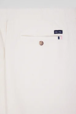 Modern ecru stretch cotton elastic waist trousers