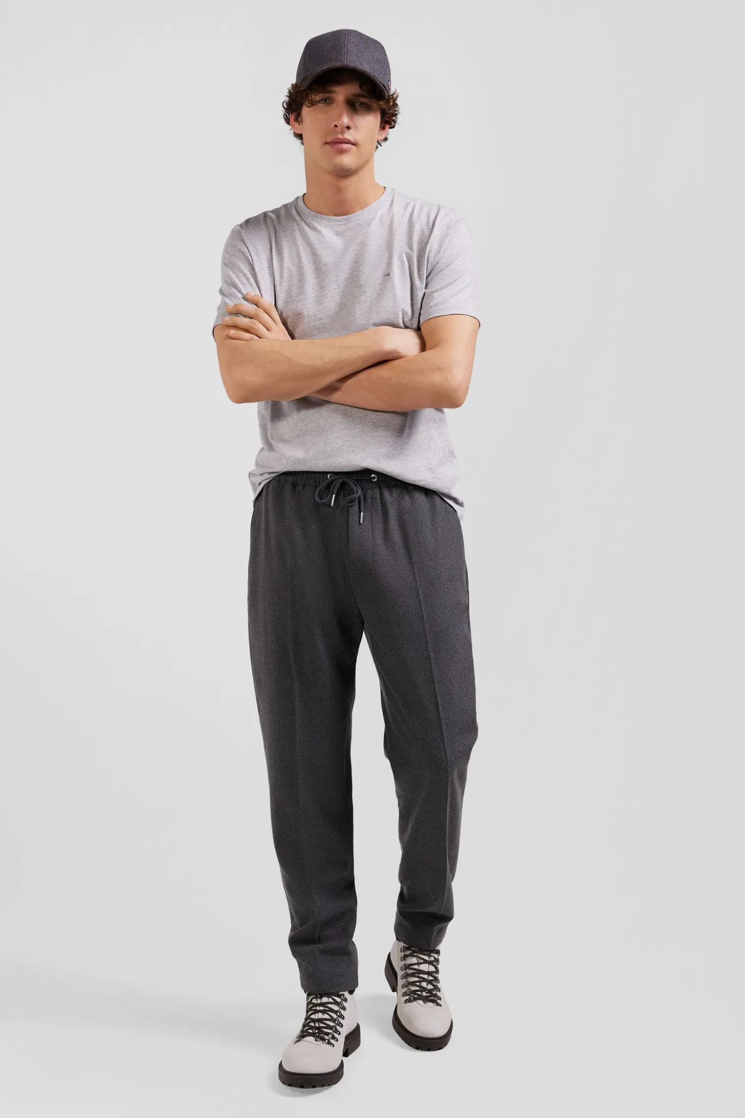 Modern grey elastic waist trousers